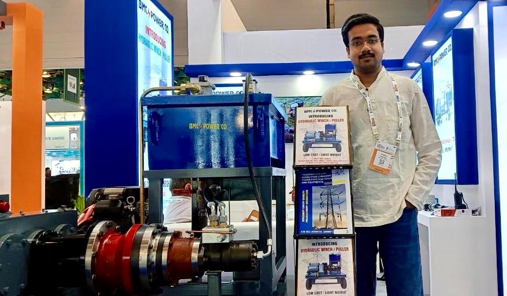 Vardhman Ranjan at the BMC Power Co. exhibition stand with the hydraulic winch cum puller